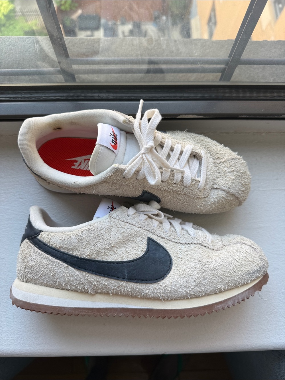 Nike CORTEZ Cream Suede Runner with Black Swoosh and Gum Sole woman